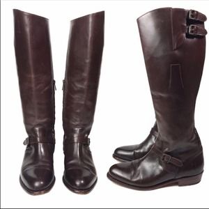 FRYE Dorado Buckle Riding Knee High Boots Brown 8